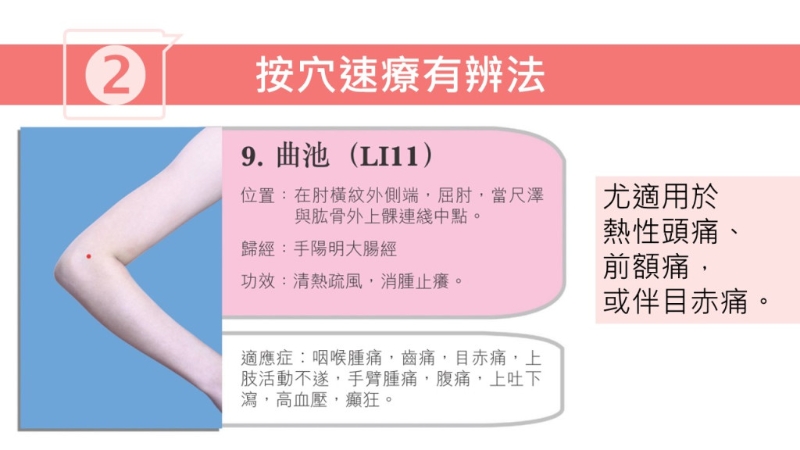 按穴位止頭痛方法（圖片獲註冊中醫(yī)師林家揚授權(quán)轉(zhuǎn)載）