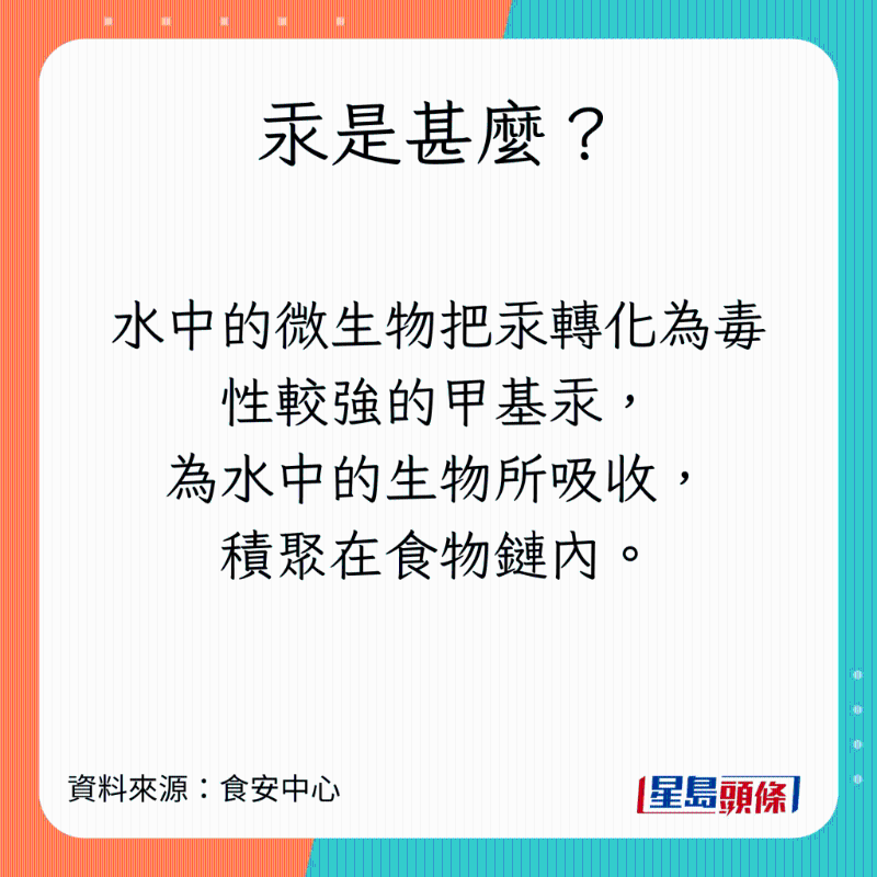 食安中心解釋汞（俗稱水銀）的特性及對(duì)人體的影響。