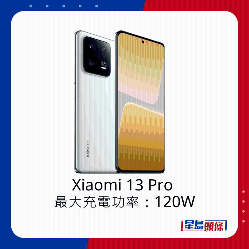 Xiaomi 13 Pro最大充電功率120W。