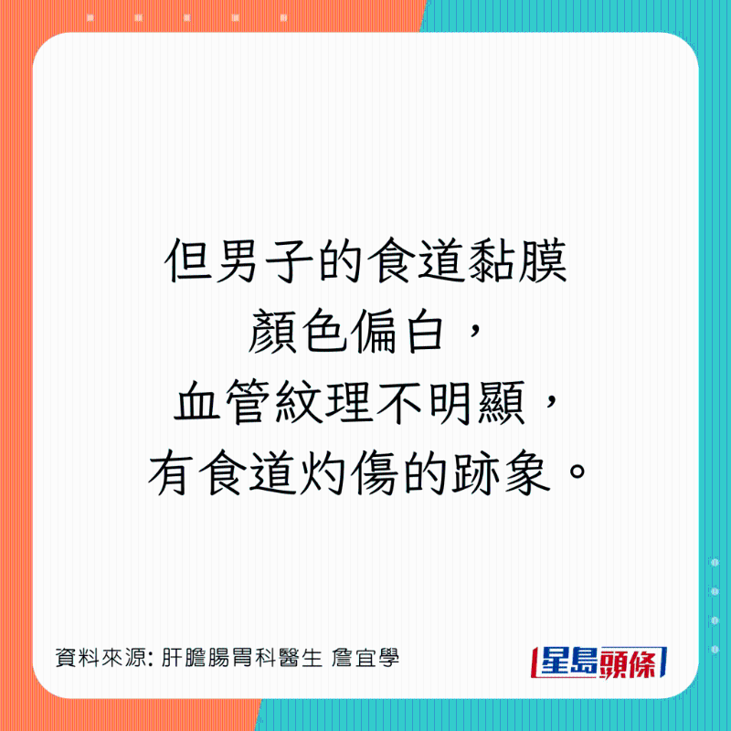 男患者食道灼傷，可惡化成食道癌