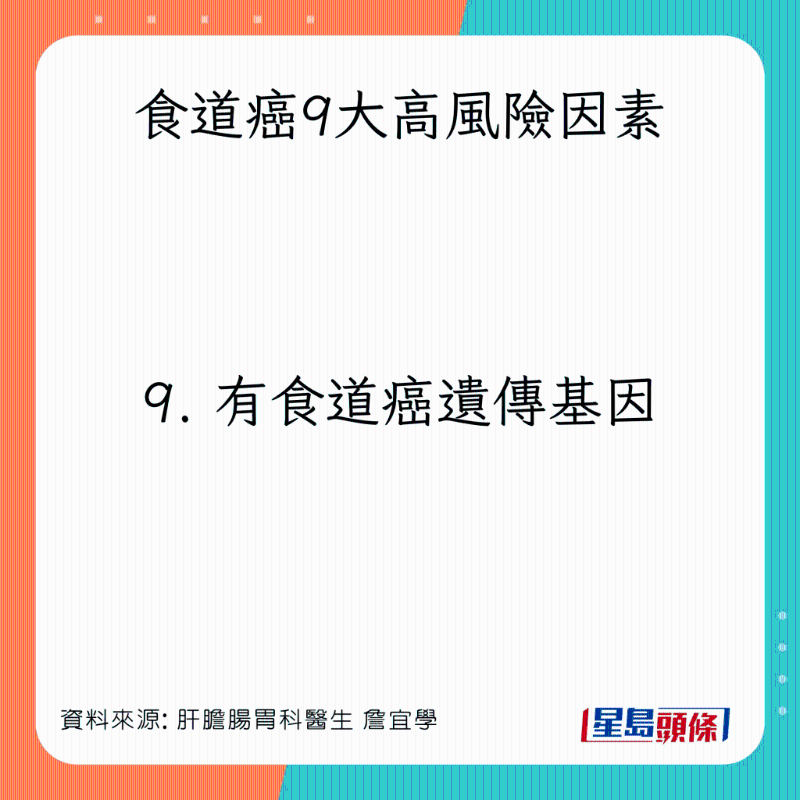 食道癌9大高風(fēng)險因素：有食道癌遺傳基因