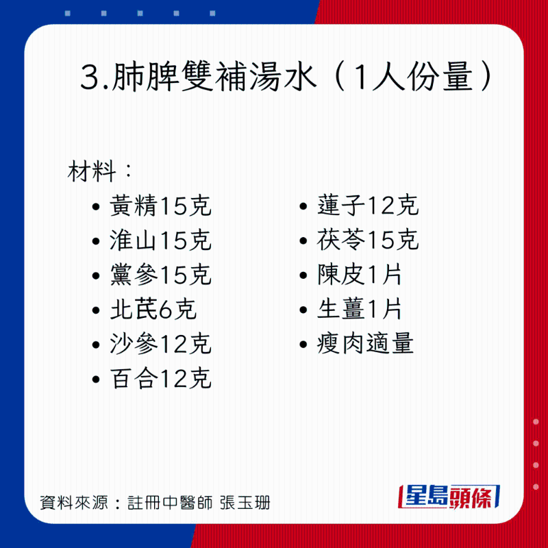 預(yù)防傷風(fēng)感冒食療：肺脾雙補(bǔ)湯水 材料