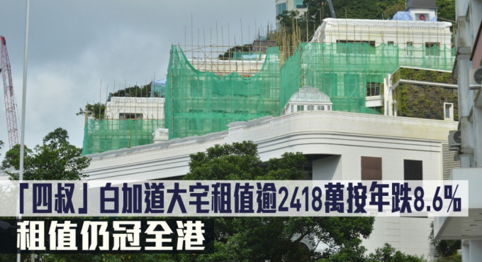 「四叔」白加道大宅租值逾2418萬按年跌8.6%。