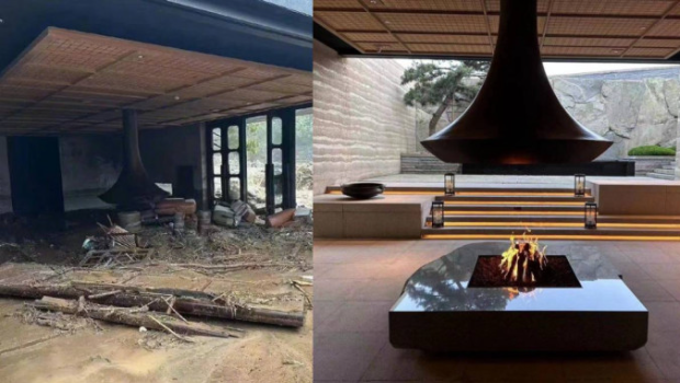 洪水退卻后，酒店已被大肆破壞。