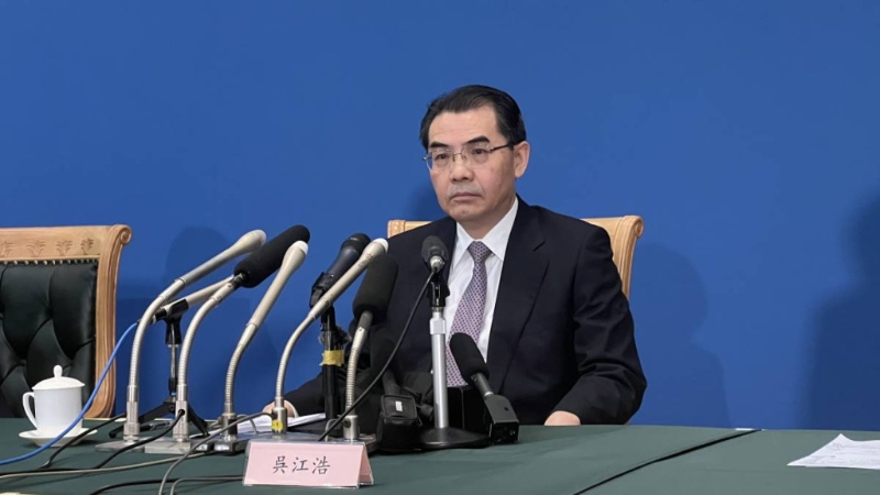 7月4日，中國駐日本大使吳江浩就日本福島核污染水排海闡述中方立場。（中新社）