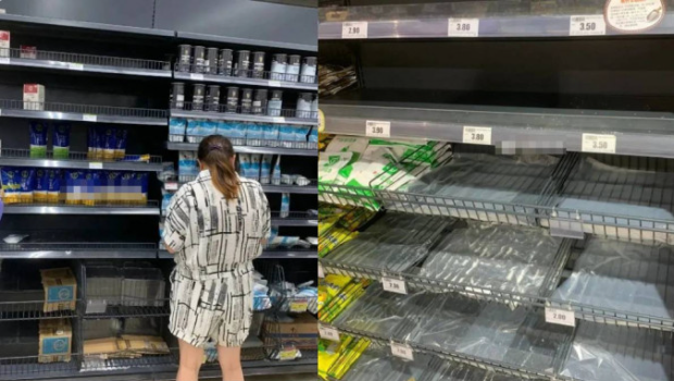 江蘇常州有民眾到超市搶購食鹽，貨架存貨被一掃而空。