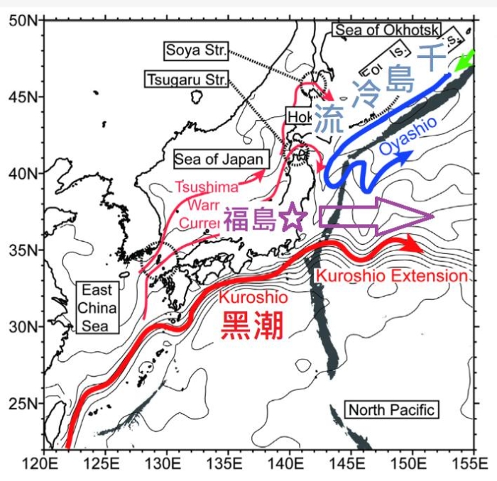 福島外海是來自東南方的暖流“黑潮”和來自東北方的冷流“千島海流”會合的海域，隨后進(jìn)入向東的北太平洋海流。