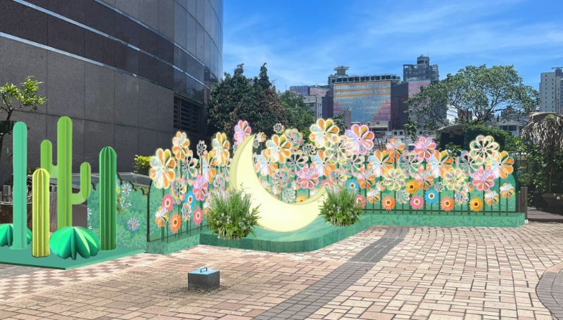 Moko Garden高掛約240個(gè)七彩燈籠，設(shè)彩虹風(fēng)車陣等打卡裝置，呼應(yīng)佳節(jié)。（MO）