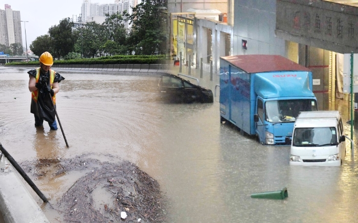 世紀(jì)暴雨后，香港多區(qū)出現(xiàn)滿地泥濘。