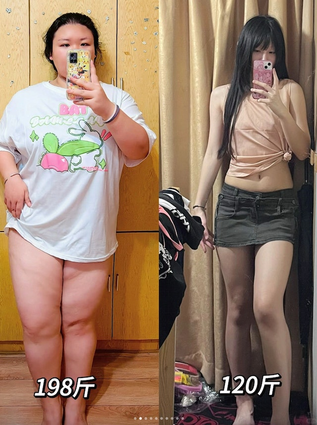 后來成功半年內(nèi)減掉70多斤（約43kg），不但減走大肚腩。 （圖片來源：喵辣@小紅書）