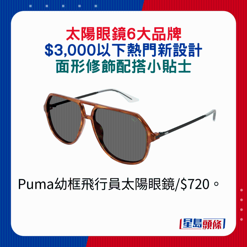 Puma幼框飛行員太陽眼鏡 $720。