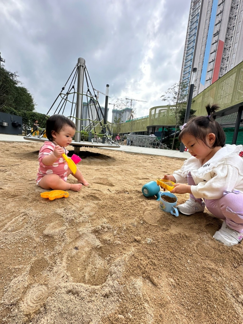 越來越多公園附沙池設施，啟德 車站二期公園也不例外