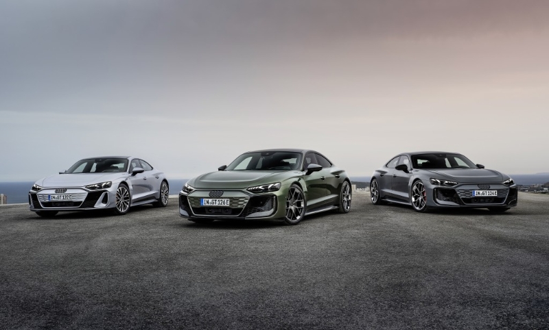 電動超跑奧迪Audi e-tron GT新版性能躍進(jìn)，一式三款車型包括有入門S、中階RS和頂級RS性能。