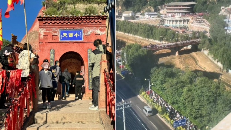 《黑神話：悟空》取景地之一的山西小西天昨日被游客逼爆。 影片截圖