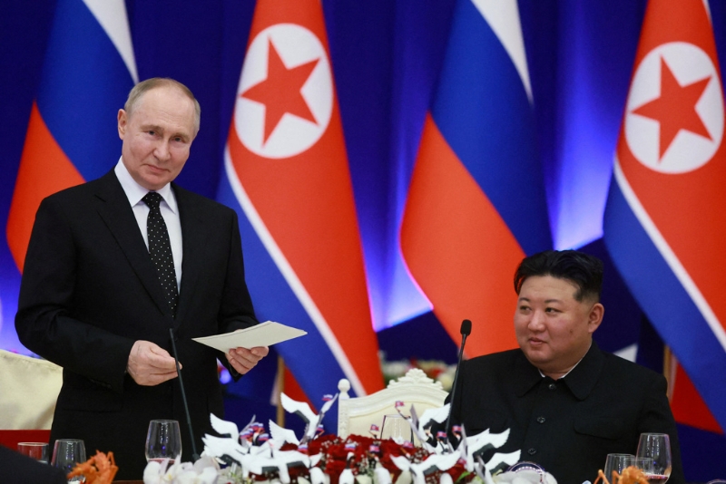 俄羅斯總統(tǒng)普京2024年6月19日訪問朝鮮，在平壤會(huì)見朝鮮領(lǐng)導(dǎo)人金正恩。路透社