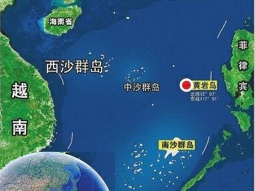 黃巖島在南海中部。