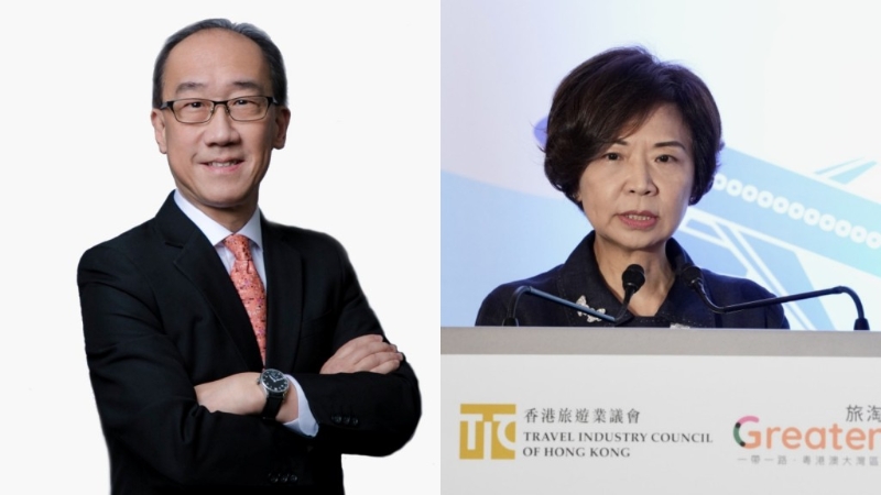 旅議會(huì)換屆，譚光舜（左）出任新主席，徐王美倫（右）退居名譽(yù)顧問(wèn)。