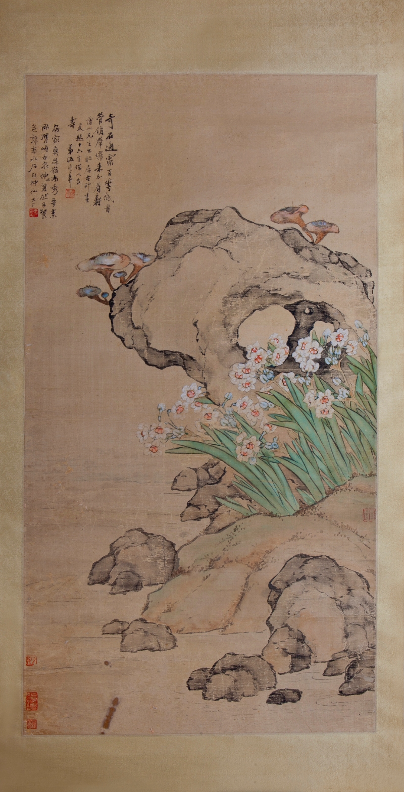 清居廉水仙奇石圖軸