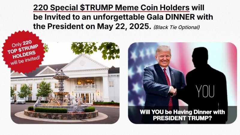 持幣量最多的「大戶」可與特朗普共進晚餐。 gettrumpmemes.com