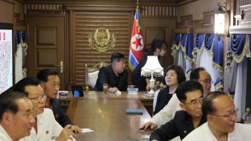 站在金正恩旁的金主愛望著車窗外的景物。