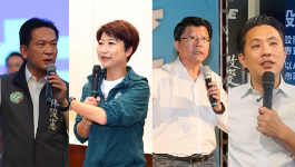 臺南市長選戰(zhàn)，左起為“立委”林俊憲、陳亭妃、謝龍、前“立委”陳以信