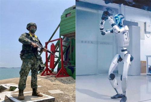 未來軍事，人類衛(wèi)哨可能由機器人所取代。左為金門烈?guī)Z守備大隊衛(wèi)哨。